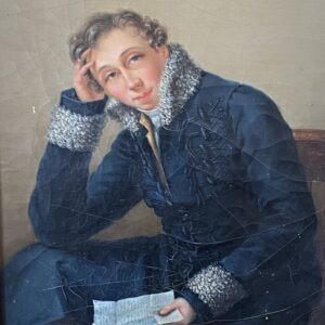 École Russe Du XIXe Siècle, Portrait De Jeune Homme Assis Tenant Une Lettre, Huile Sur Toile " (anonyme).